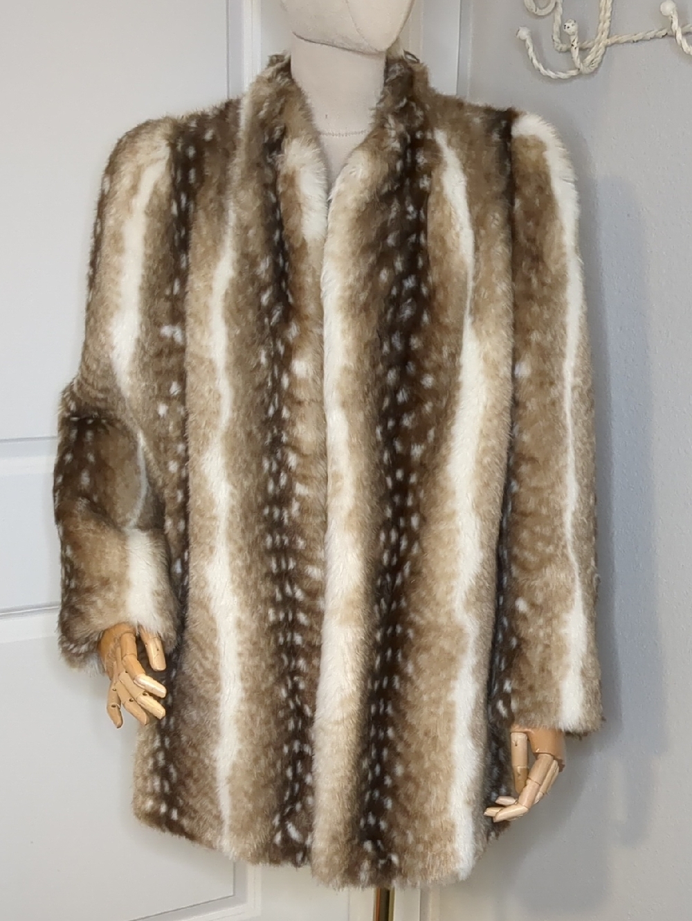 Vintage 80s Faux Fur Coat Deer Fawn Mid Length Intrigue By De Ball SZ 8